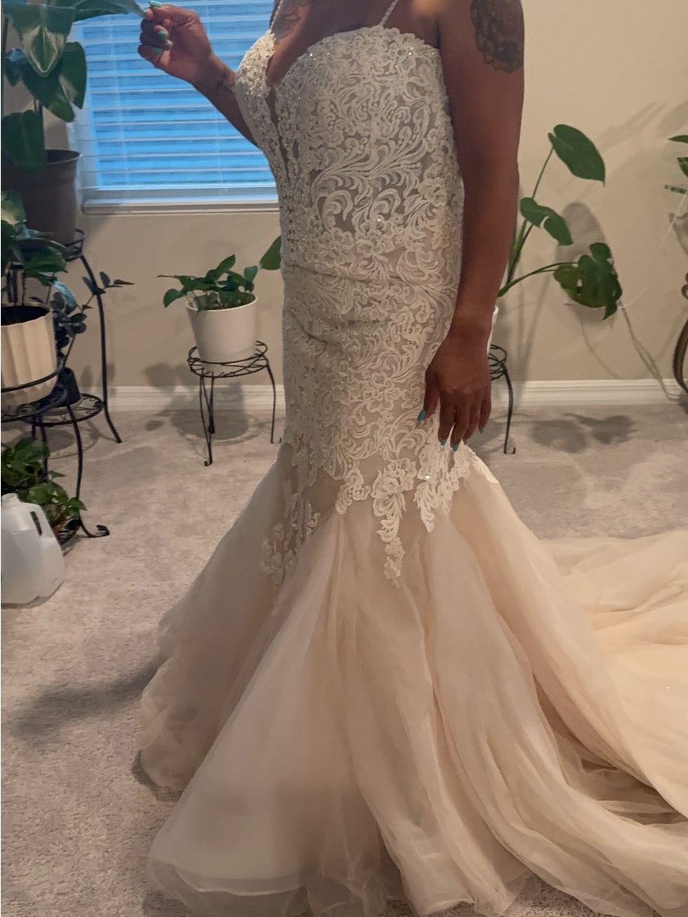 Elegant Lace Mermaid Wedding Dress - Blush